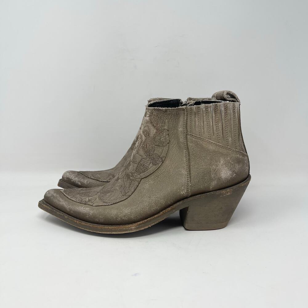 LIBERTY Black Taupe Western Heeled Ankle Boots - Picture 4 of 10